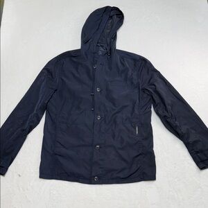 Men's Dark Blue Hooded Windbreaker Raincoat